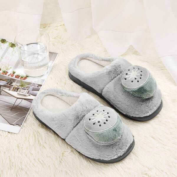 

Men Kiwi Decor Fluffy Slippers, Grey