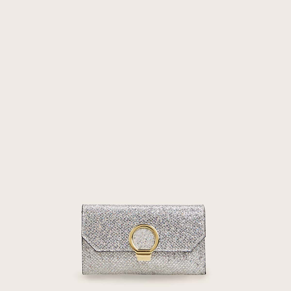 

Glitter Snakeskin Clutch Bag, Silver