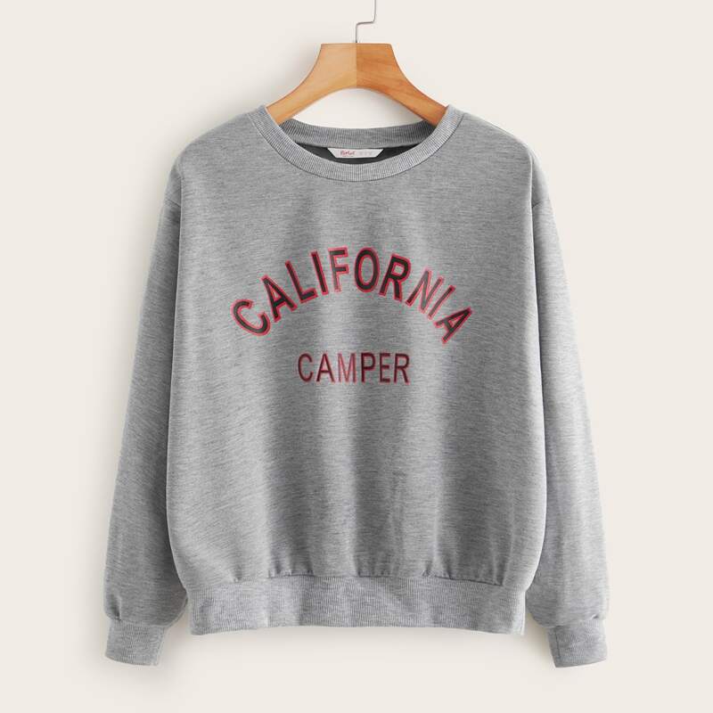

Letter Graphic Crew Neck Sweatshirt, Grey