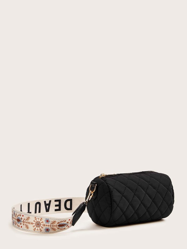 

Quilted Barrel Bag With Wide Strap, Black