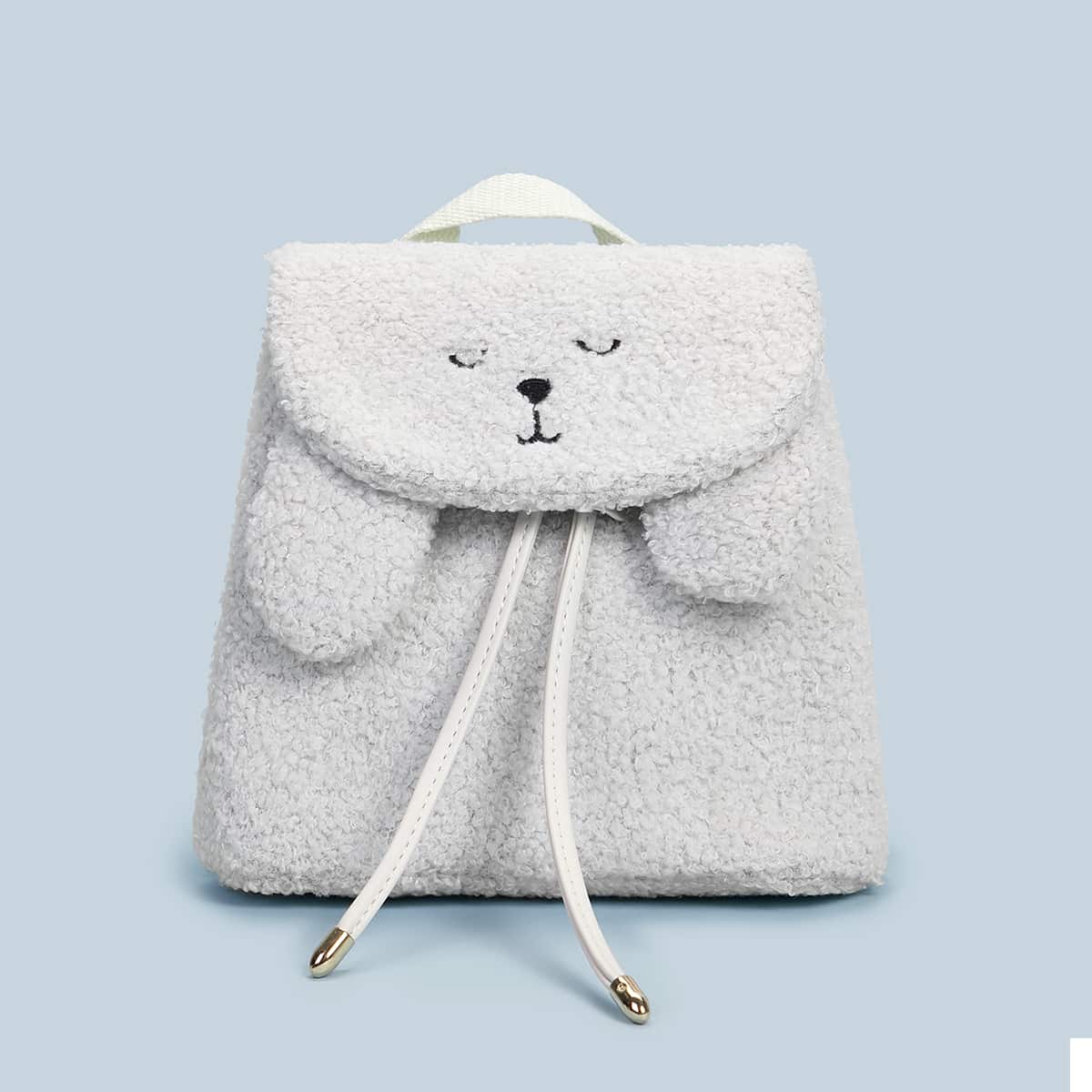 

Faux Fur Flap Backpack With Drawstring, White
