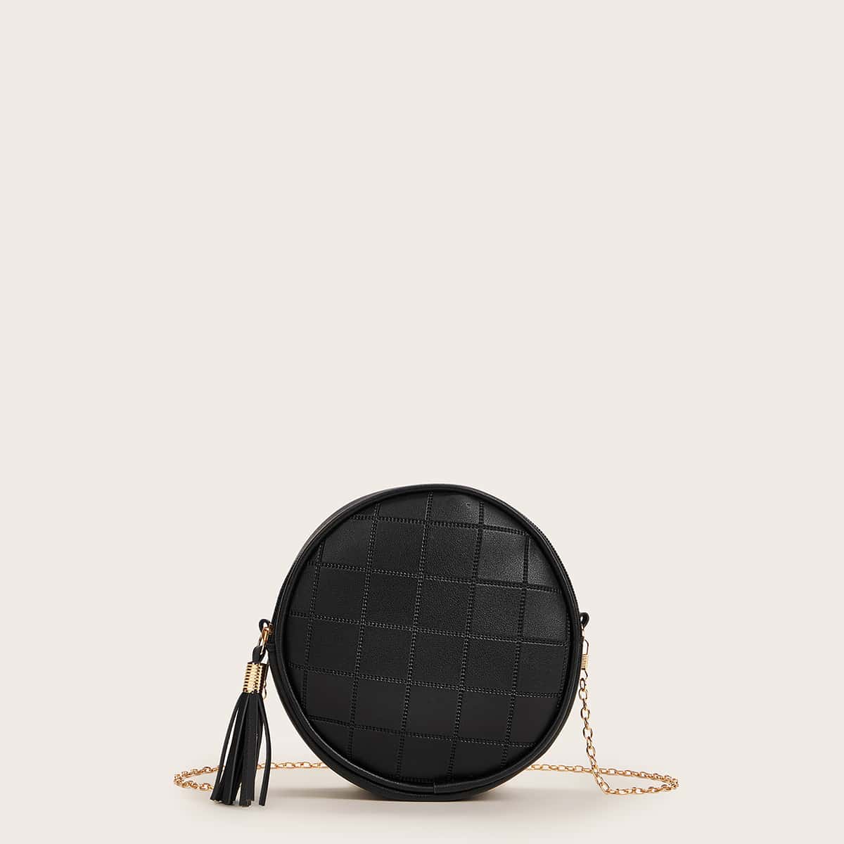 

Tassel Decor Round Shaped Chain Bag, Black