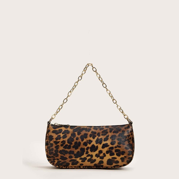 

Leopard Tote Bag With Chain Handle, Multicolor