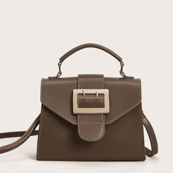 

Buckle Decor Satchel Bag, Coffee