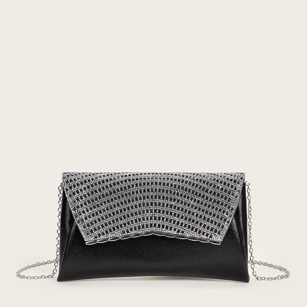 

Rhinestone Decor Clutch Bag, Black