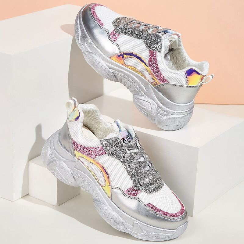 

Lace-up Front Glitter Chunky Sneakers, Multicolor