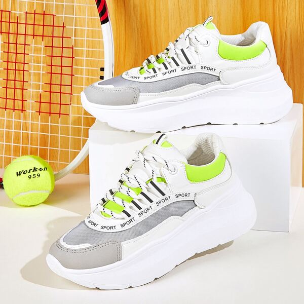 

Lace-up Front Suede Panel Chunky Sneakers, Multicolor