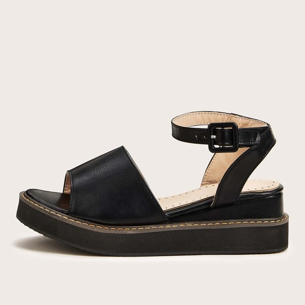 

Open Toe Ankle Strap Wedges, Black