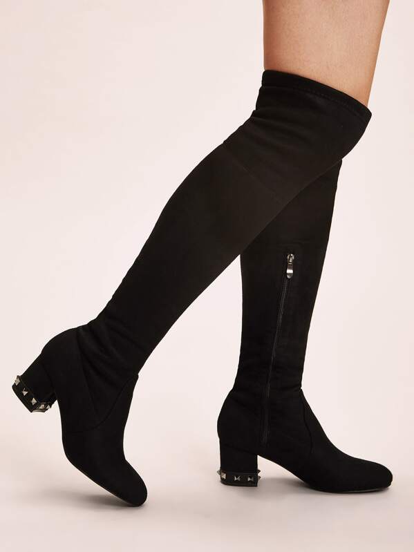 

Side Zip Studded Chunky Boots, Black
