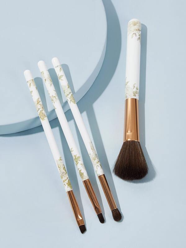 

4pcs Floral Handle Makeup Brush Set, White