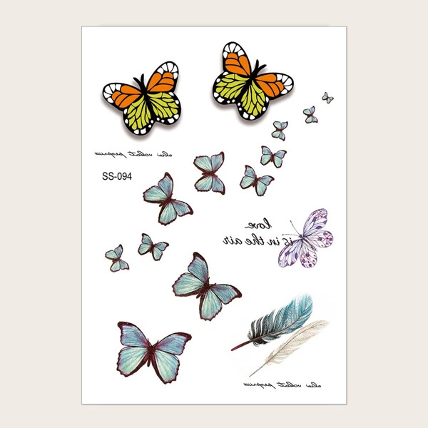 

1sheet Butterfly & Feather Pattern Tattoo Sticker, Multicolor