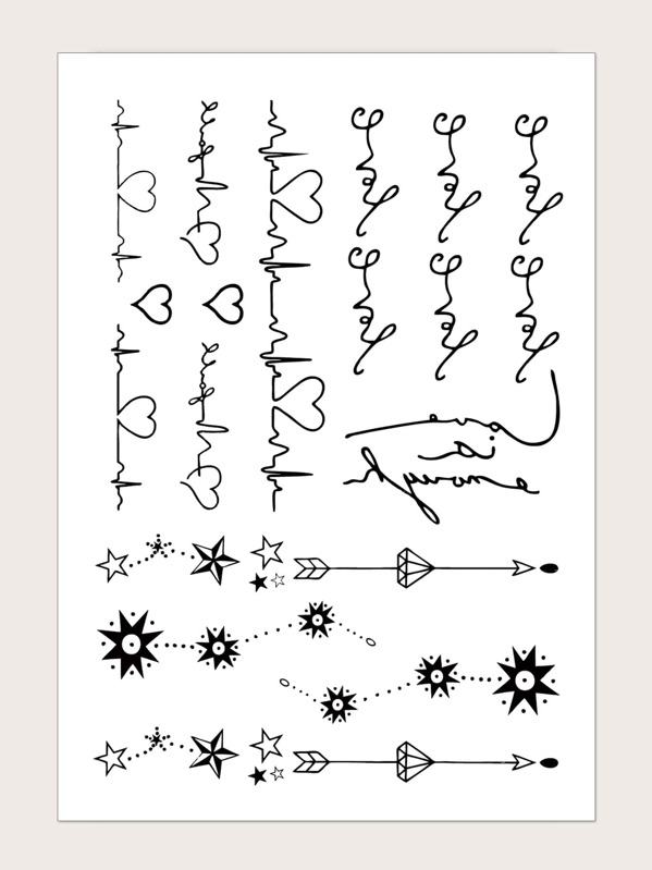 

1sheet Star & Arrow Pattern Tattoo Sticker, Black
