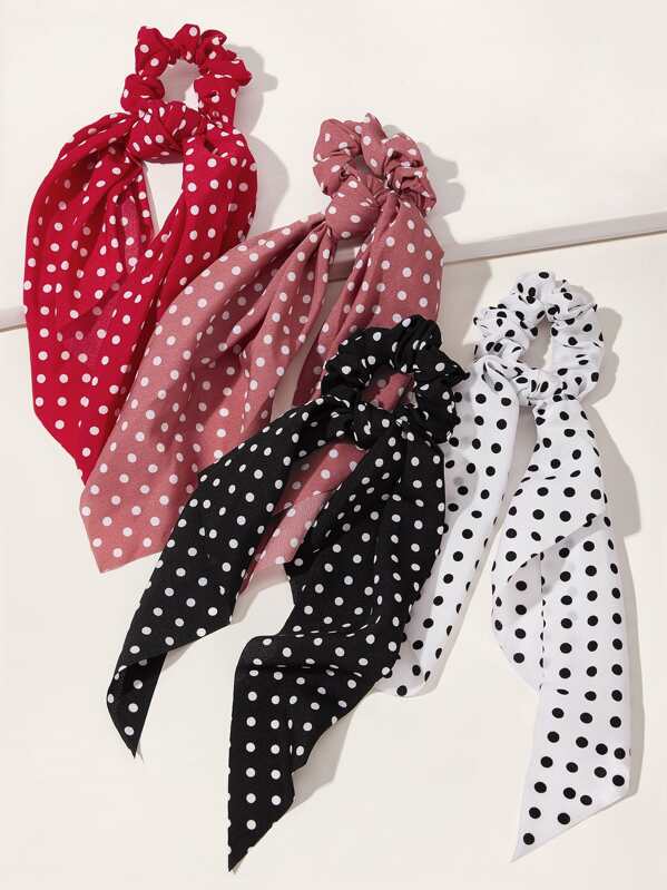 

4pcs Girls Polka Dot Pattern Scrunchie Scarf, Multicolor