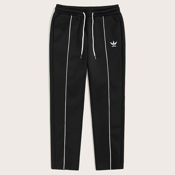 

Men Drawstring Waist Letter Graphic Seam Front Pants, Black