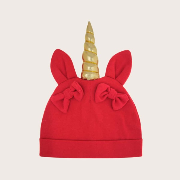 

Baby Horn & Bow Decor Beanie, Red