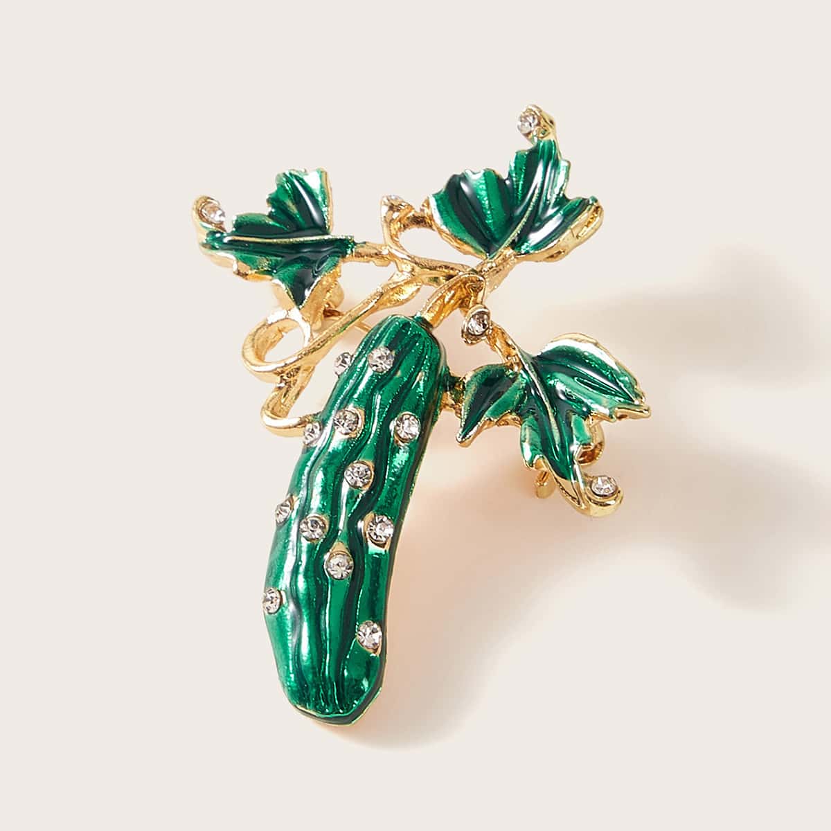 

1pc Rhinestone Decor Cucumber Shaped Brooch, Green