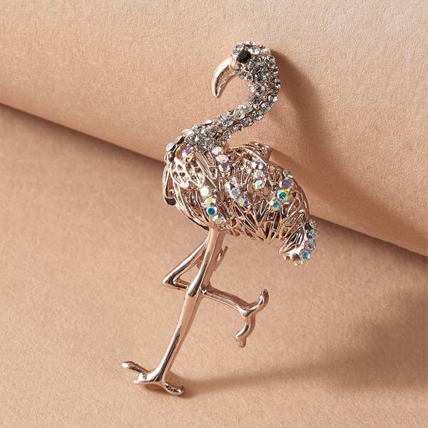 

1pc Rhinestone Engraved Flamingo Shaped Brooch, Gold