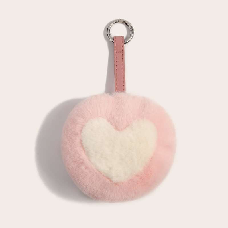

Fluffy Heart Charm Keychain, Multicolor