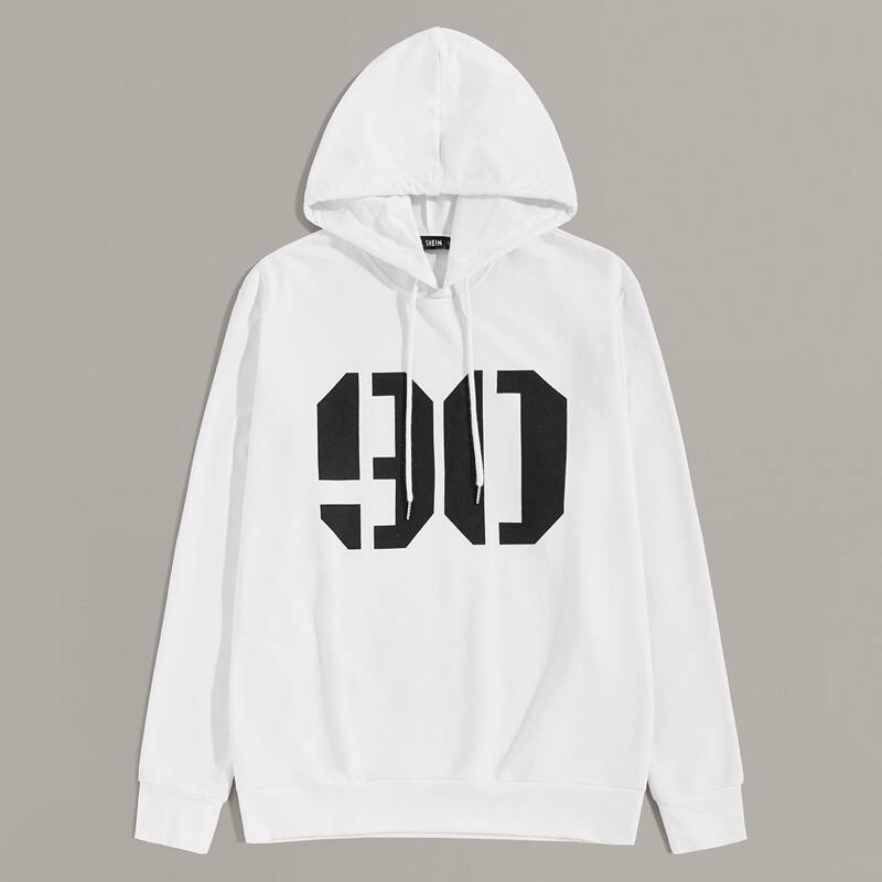 

Guys Number Print Drawstring Hoodie, White