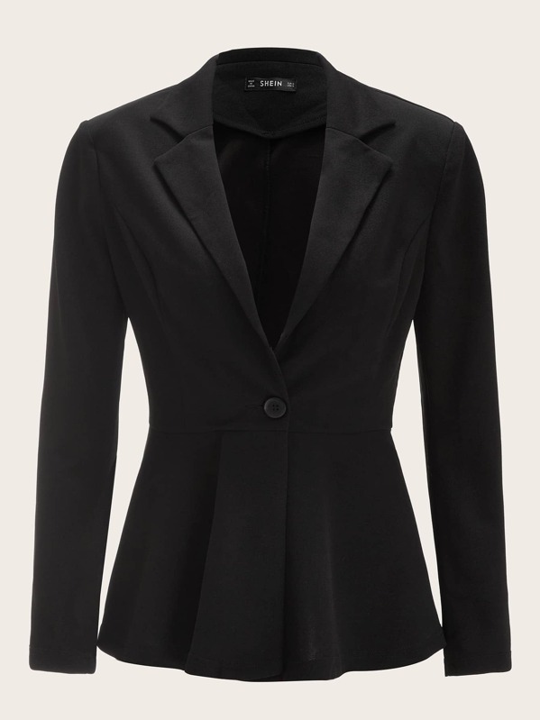 

Notched Collar Peplum Blazer, Black, Anna Herrin