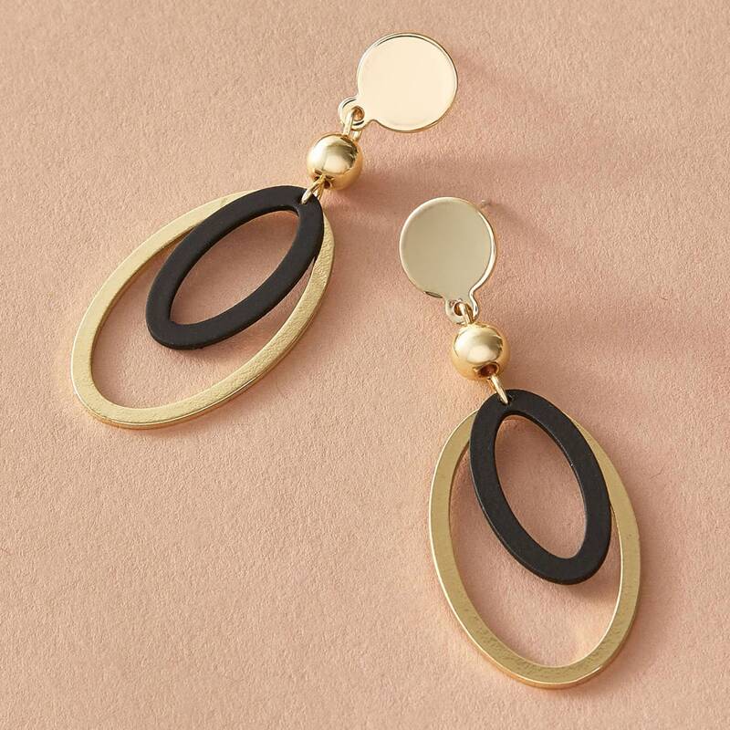 

1pair Two Tone Earrings, Gold