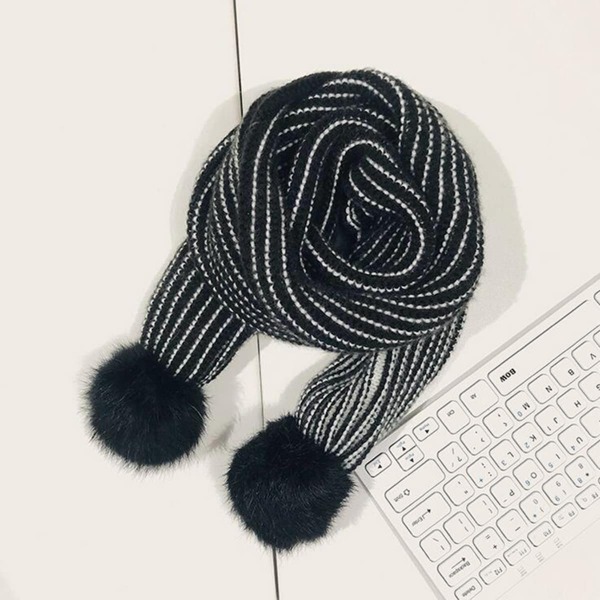 

Kids Pompom Decor Striped Scarf, Black