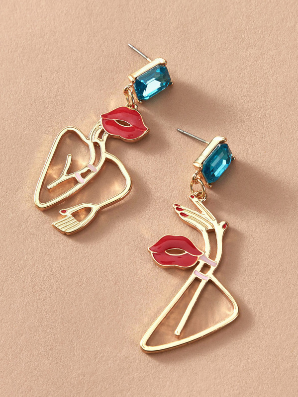 

1pair Gemstone Engraved Figure Drop Earrings, Multicolor