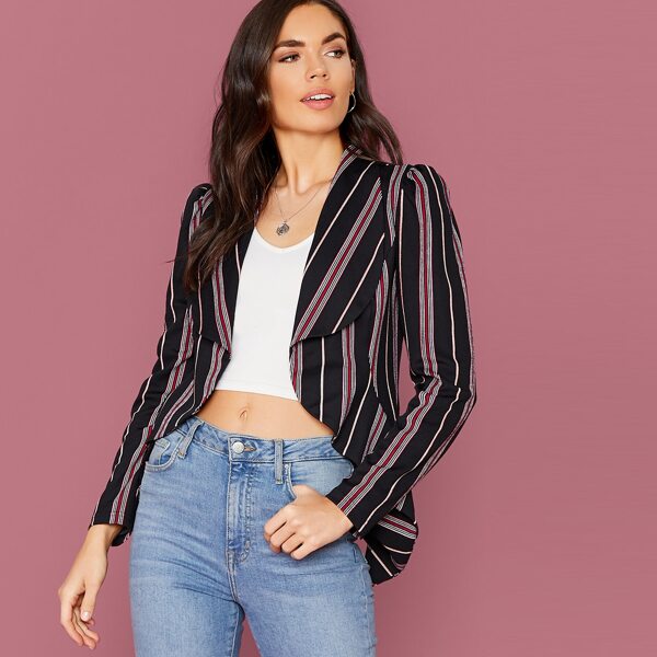 

Shawl Collar Asymmetrical Hem Striped Blazer, Multicolor