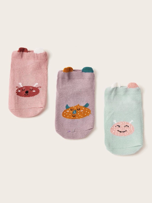 

3pairs Baby Cartoon Graphic Socks, Multicolor