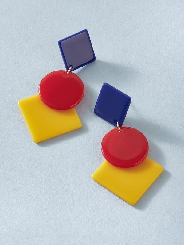

1pair Geometric Drop Earrings, Multicolor