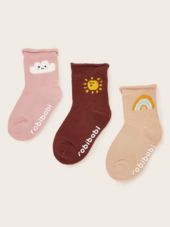 

3pairs Baby Cloud & Sun Pattern Socks, Multicolor