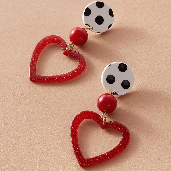 

1pair Glitter Heart Drop Earrings, Multicolor