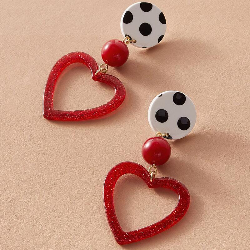 

1pair Glitter Heart Drop Earrings, Multicolor