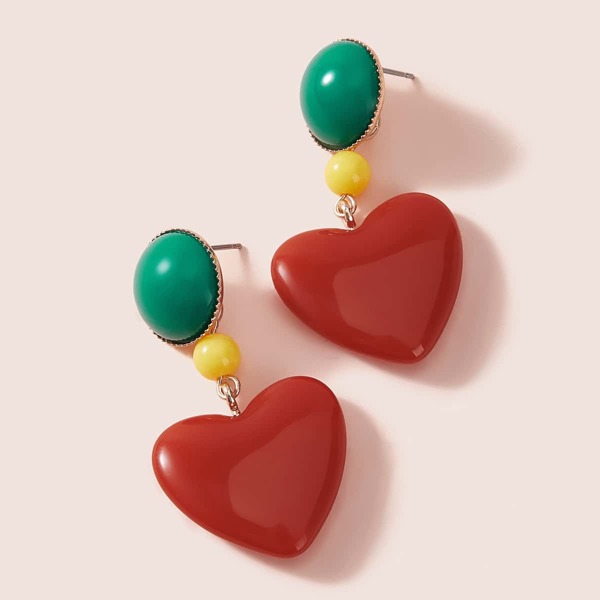 

1pair Heart Drop Earrings, Multicolor
