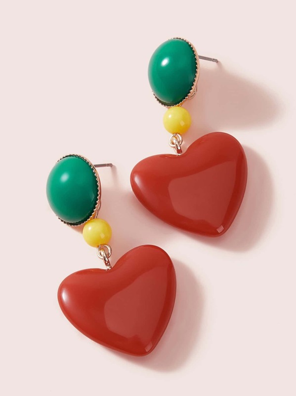 

1pair Heart Drop Earrings, Multicolor