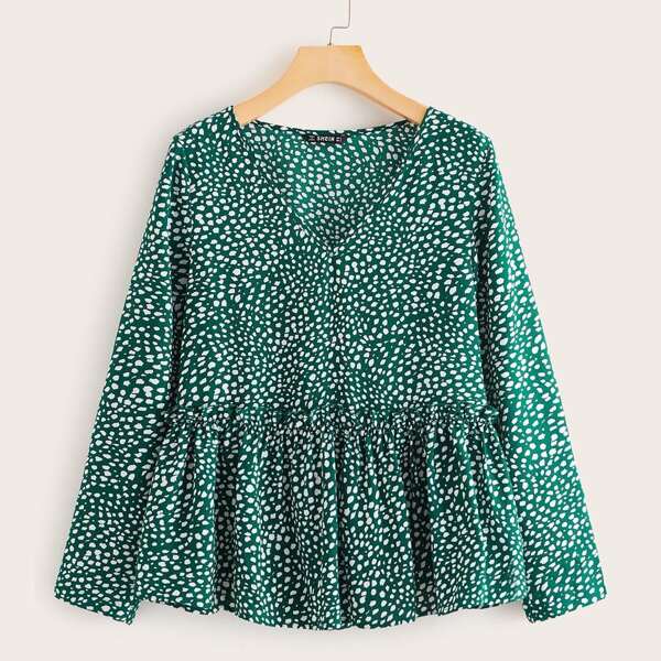 

Dalmatian Print Frilled Smock Top, Green
