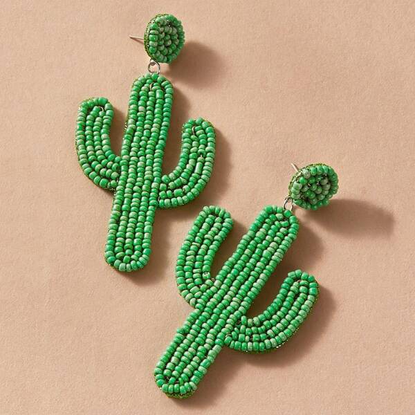 

1pair Cactus Drop Earrings, Green
