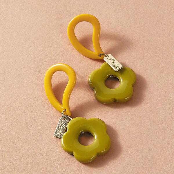 

1pair Flower Drop Earrings, Multicolor