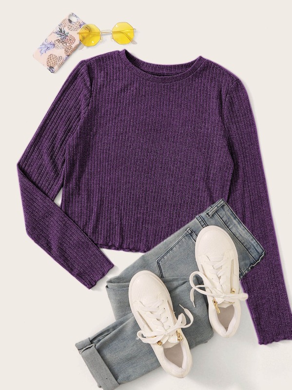 

Lettuce Edge Rib-knit Tee, Purple