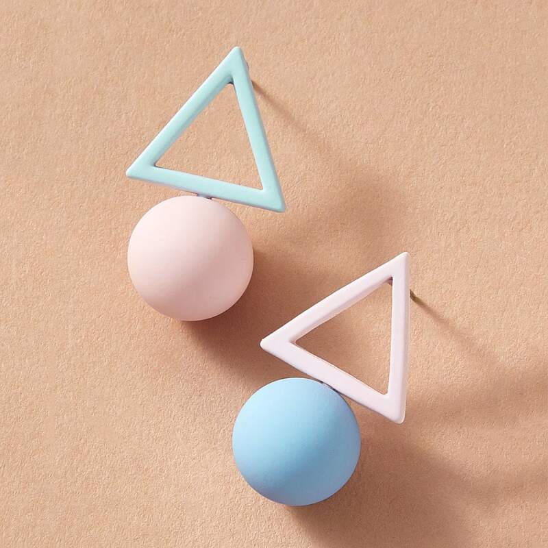 

1pair Two Tone Geometric Earrings, Multicolor
