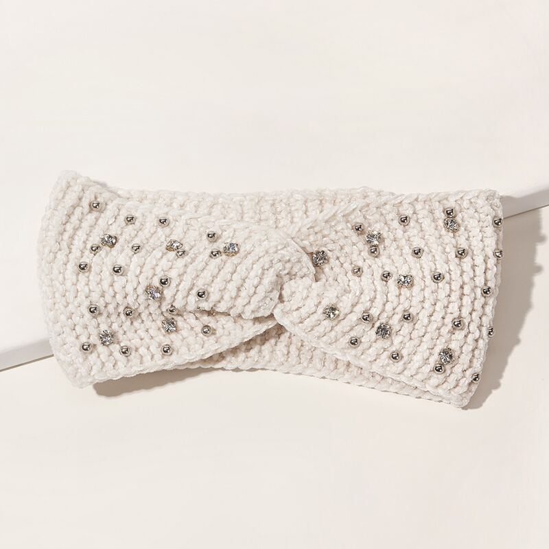 

Rhinestone Decor Knit Headband, Beige