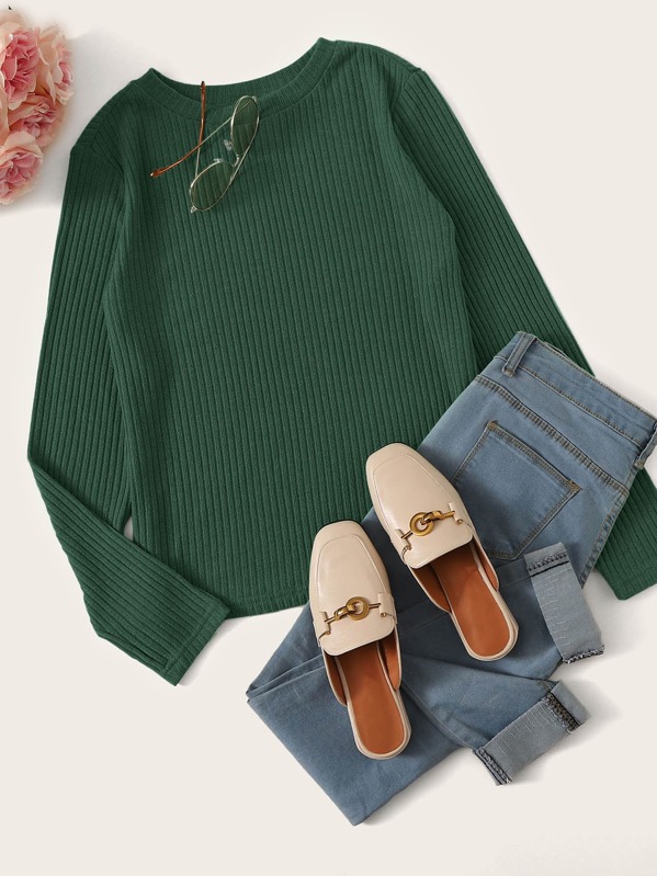 

Solid Rib-knit Tee, Green
