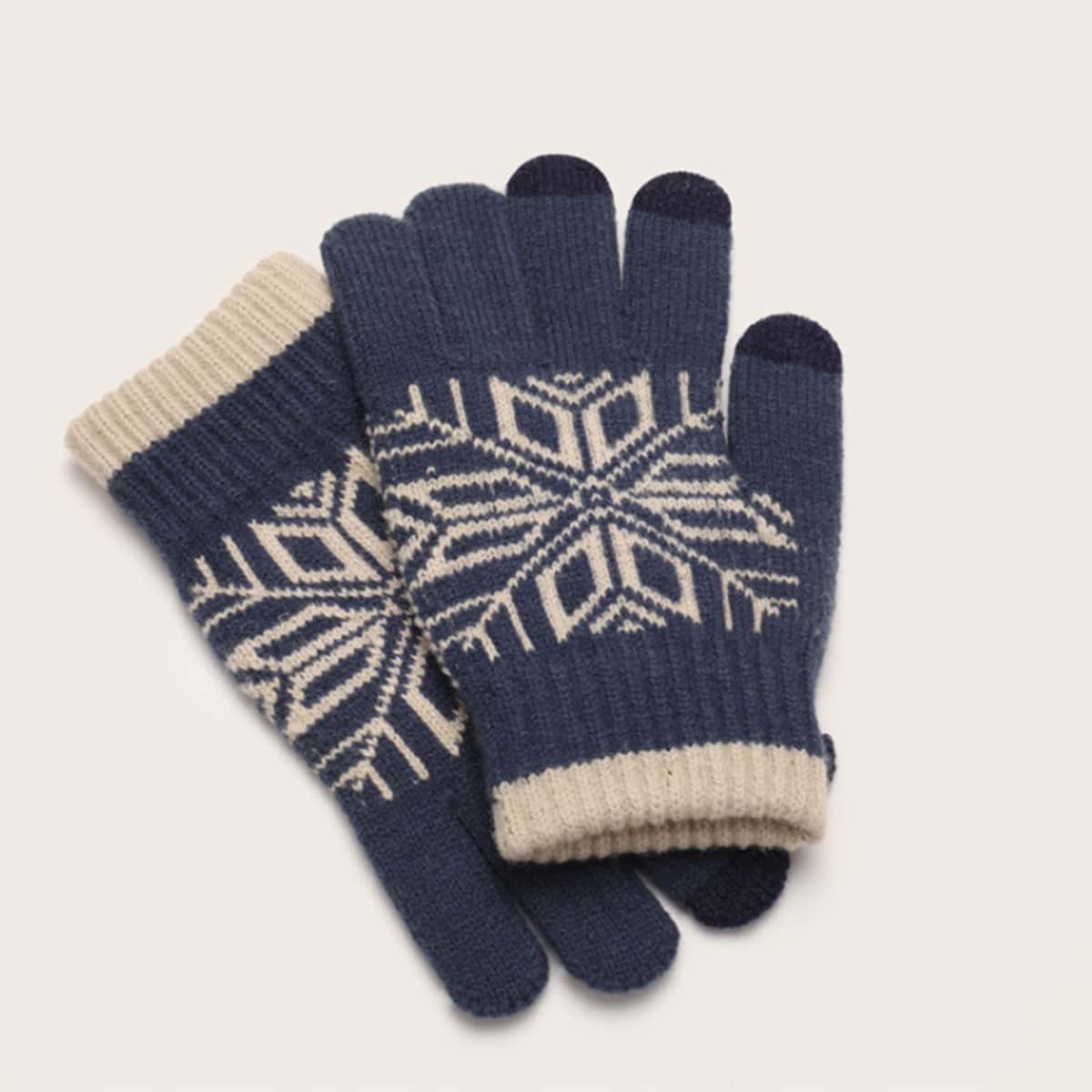 

1pair Guys Snowflake Pattern Gloves, Multicolor