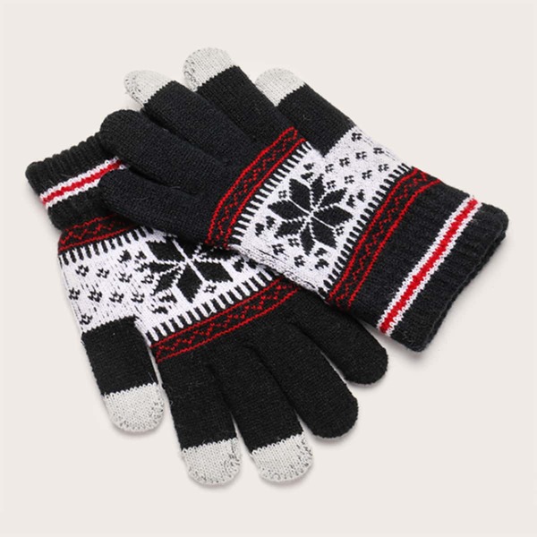 

1pair Men Snowflake Pattern Gloves, Multicolor