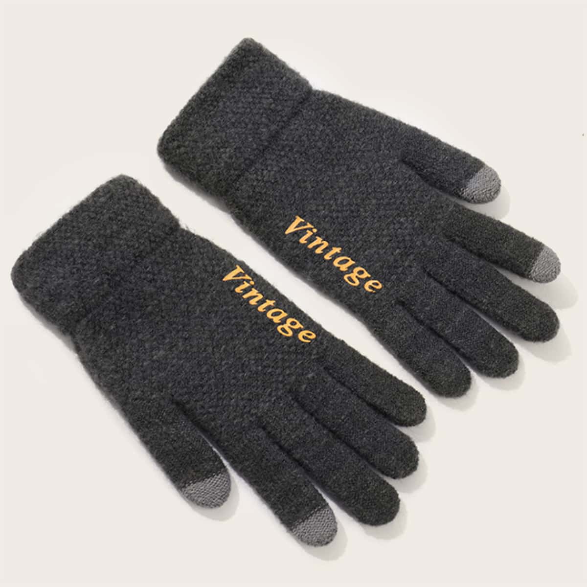 

1pair Guys Letter Pattern Gloves, Grey