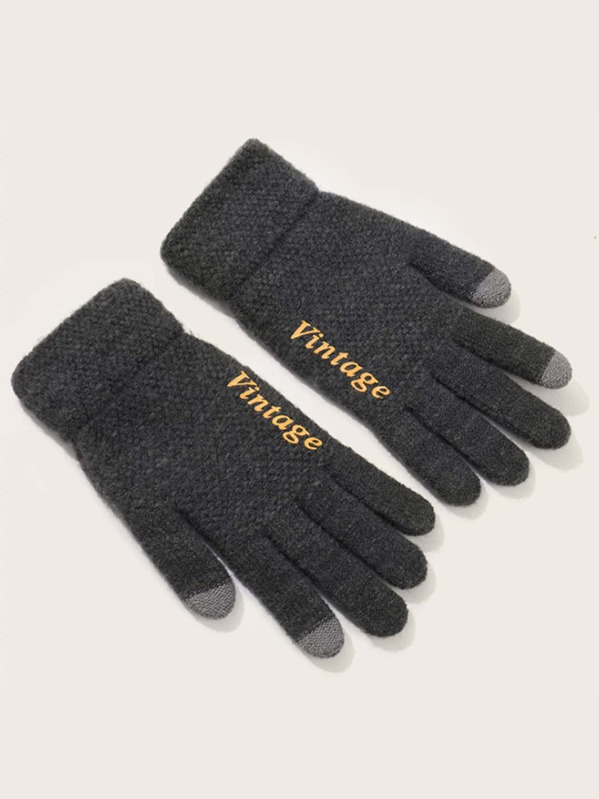 

1pair Men Letter Pattern Gloves, Grey