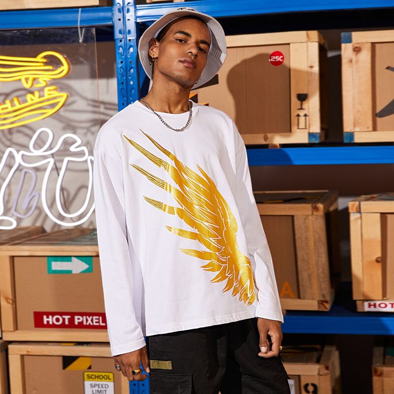 

Guys Drop Shoulder Wings Print Sweatshirt, White