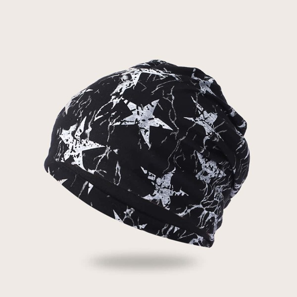 

Men Star Pattern Beanie, Black and white