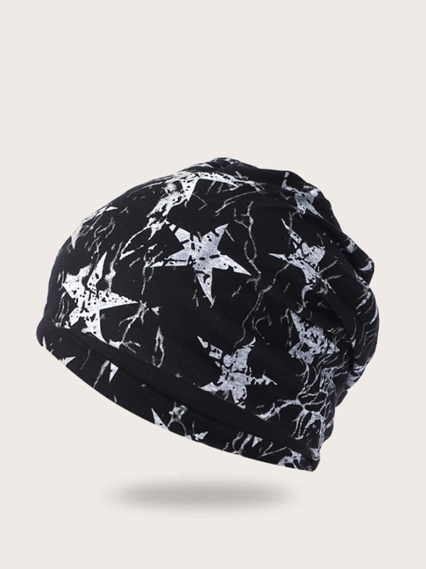 

Men Star Pattern Beanie, Black and white