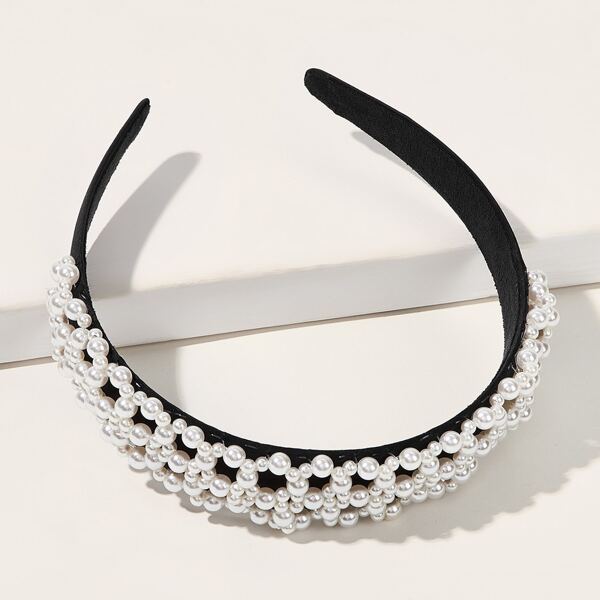 

Faux Pearl Decor Headband, Black and white